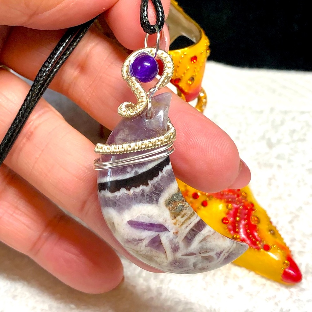 ⭐️💜amethyst and silver moon pendant and necklace-artisan